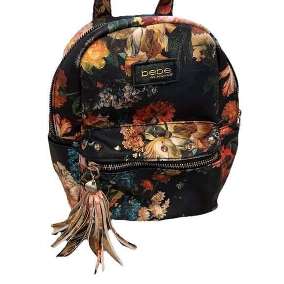VTG 90s BEBE Mini Backpack Bag Purse Floral Tassel Gold Studs Clueless Y2K BEBE - Picture 1 of 15